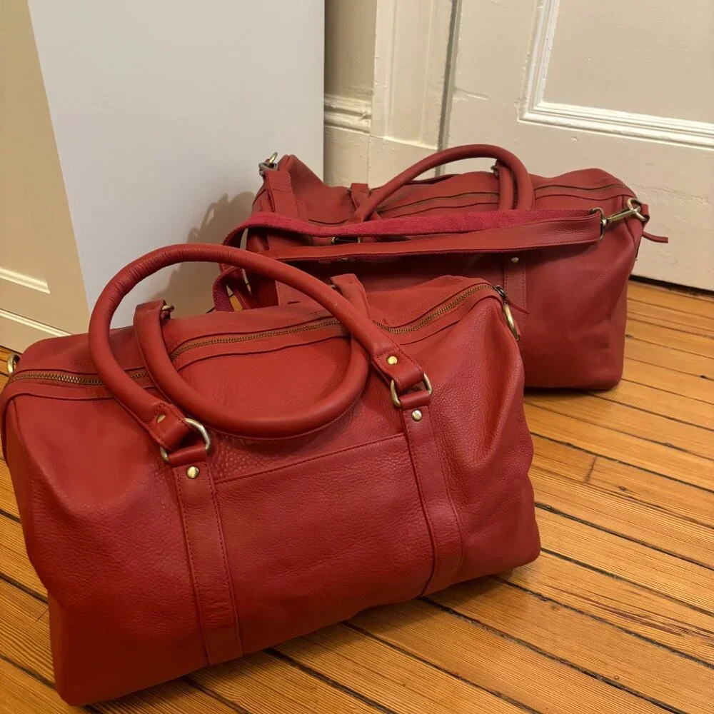 Leather Traveler Bags Hand Dyed Dark Red Carry On Travel Medium & Small size - Picture 5 of 15